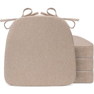 Sunsleek Chair Cushions for Dining Chairs, D-Shaped Seat Cushions with Removable Washable Cover and Ties, Chair Pads for Kitchen, Indoor Dining Room, Patio Chairs, 17'' x 16'', Set of 4, Khaki