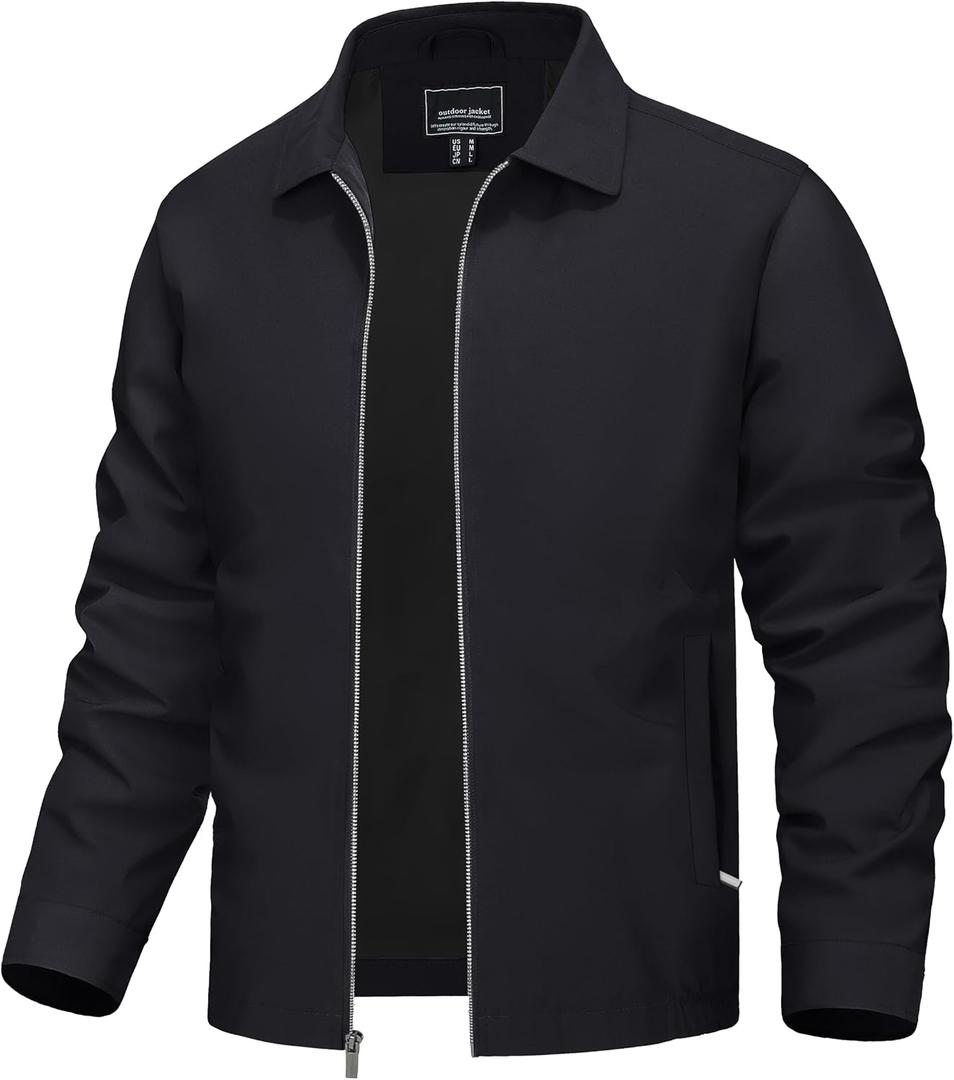 TACVASEN Mens Lightweight Windbreaker Full Zip Up Laydown Collar Jackets Light Casual Coat with Zip Pockets XL