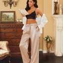Ekouaer Womens Silk Satin Pajama Pants Casual Loose Lounge Pants Drawstring Elastic Waist Wide Leg Pj Bottoms with Pockets