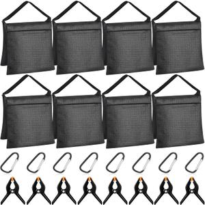 Hoteam 12 Sets Sandbag Outdoor Curtain Weighted Bags Sets with Spring Clamps, Hooks for Light Brackets, Heavy Photography Light Stand Tripod for Fixed Brackets Sports Outdoor Photo Video