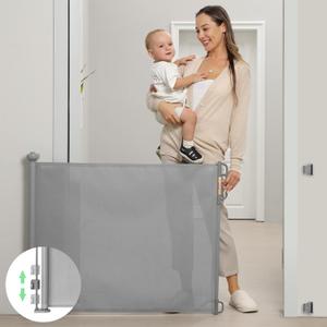 Momcozy Retractable Mesh Baby Gate or Dog Gate, Child Safety Gate for Indoor or Outdoor, 33-inches Tall with up to 55-inches Wide Extension, Avoid Skirting Installation, Grey