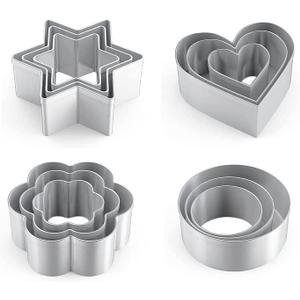 Heart Cookie Cutters Set - Star Cookie Cutter Stainless Steel Round Biscuit Cutter Heart Small Star Cookie Cutters Mini Flower Molds Cutter for Baking (12 Round Heart Flower Star Cookie Cutters) (5 x 5 x 0.5 inches)