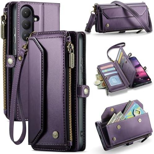 WAWZ for Samsung Galaxy S26 (2026) 6.2" Case, Women Men Multi-Function Wallet Case with Stand RFID Blocking Featuring Magnetic Closure Zipper Includes Shoulder Strap Wrist Strap Galaxy S26 (Purple)