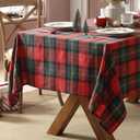 Home Bargains Plus Dancer Plaid Fabric Tablecloth, 60 x 84 Inch Rectangle, Red and Green Holiday Check Pattern, 100% Cotton Blend Christmas Table Cover for Festive Dining and Seasonal Decor