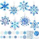 Funrous 48 Sets Snowflake Crafts Kit Winter Paper Crafts DIY White Snowflake Christmas Hanging Ornaments with Pompoms Diamond Stickers for Holiday Classroom Activities Arts Party Favors