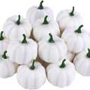 Fovths 16 Pack White Mini Artificial Pumpkin 2.2 Inches Fake Small Pumpkins Fall Harvest Pumpkins Lifelike Foam Pumpkins Realistic Pumpkin for Halloween, Thanksgiving Home, Garden Decor
