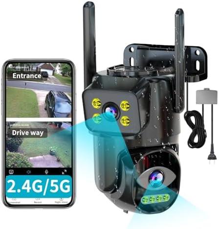 LETSCEE Dual Lens WiFi Security Camera Outdoor, 2.4G/5G PTZ Outdoor Plug-in Camera Auto Tracking,Home Security Surveillance System,WiFi,Night Vision,7/24 Recording