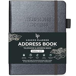 Legend Planner Address Book with Alphabetical Tabs – Mini Telephone Address Book for Phone Numbers, Addresses, Email Contacts, Passwords & Important Dates – Small Size, 4.3x5.7″, Hardcover, Mystic Grey