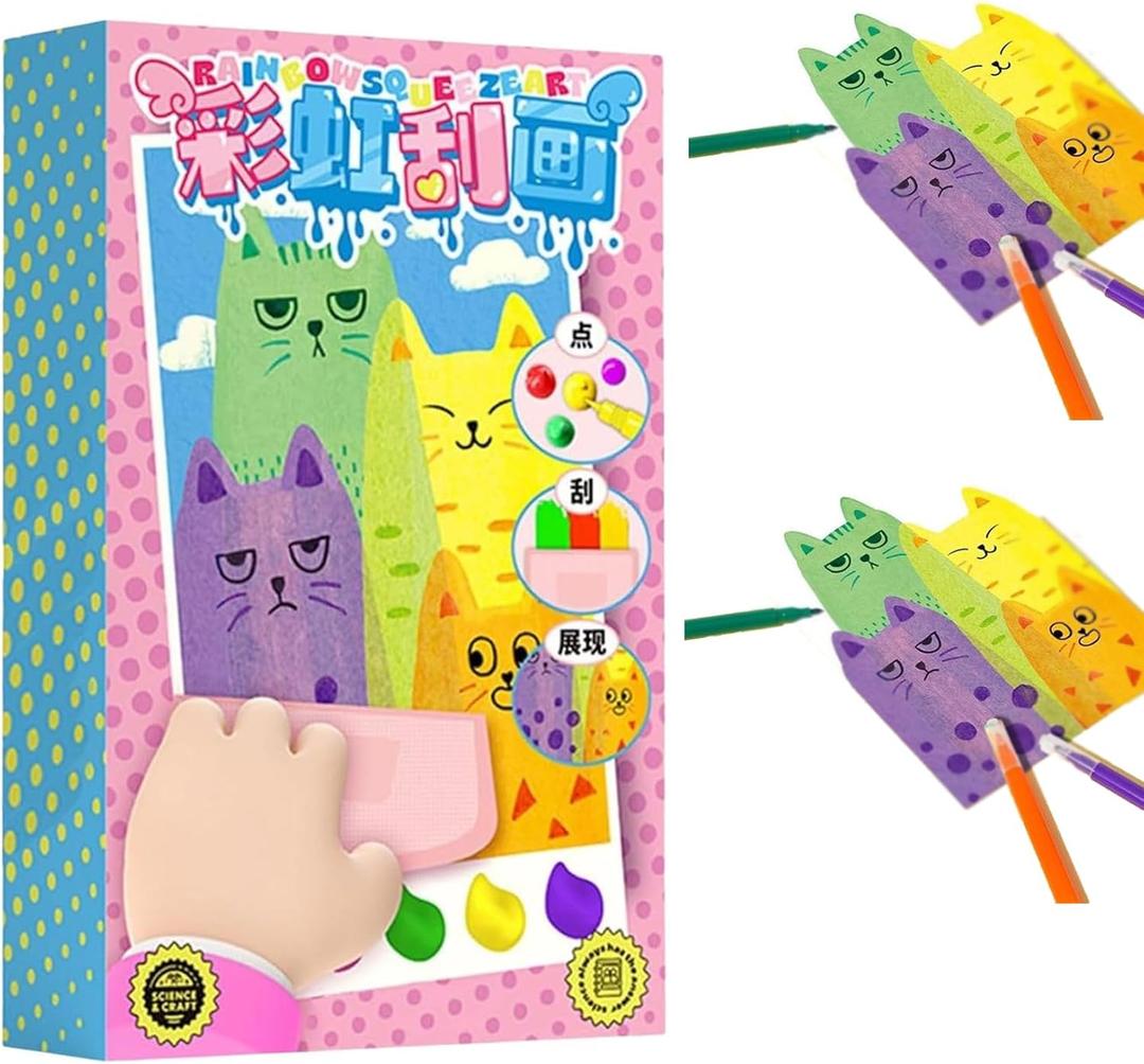 VIUXL Squeegee Art Kids Paint Kit (One Set-35 Pieces), DIY Rainbow Scratch Art, Rainbow Art Scratchers Bookmark, DIY Postcards, Rainbow Dot Scratch Painting Arts (1 pc)