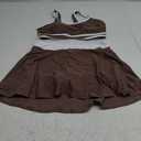 ZRTAK Women's High Waisted Bikini Sets Tummy Control Swim Skirt Two Piece Swim Suit Color Block Bathing Suit (Brown, Large)