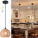 Woven Pendant Light Boho Chandelier Dome Rustic Farmhouse Chandelier Hemp Rope Light Rattan Light Fixture for Dining Room Living Room Bedroom Kitchen Foyer(Bulb Included)