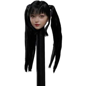1/6 Scale Female Head Sculpt Asian Young Girl Big Movable Eyes Double Ponytail Black Long Hair Head for 12inch Phicen, TBLeague Action Figure Body Collection