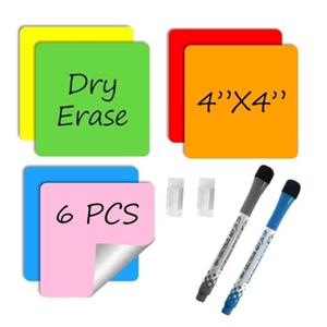 Reusable Dry Erase Sticky Notes with Dry Erase Markers & Clips. Multi-Color 4x4 6-Pack! Eco-Friendly & Washable-Perfect for Lists, Labels & Reminders. Your Sticky Note for Home & Office!Pack Of 3