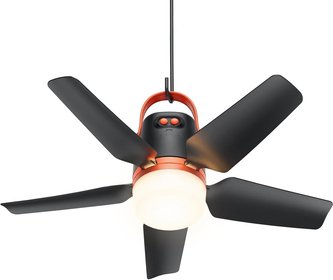 20 Canopy Fan with Lights, 20000mAh Battery Operated Ceiling Fan, Portable Outdoor Camping Fan with Remote Control, 4 Speeds & Dimmable for Canopy, Tent, Gazebo, RV, Garage