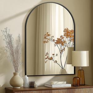 Arched Bathroom Mirror for Wall, 40" x 28" Black Metal Frame Vanity Mirror, HD Glass Over Sink for Bathroom, Entryway, Bedroom