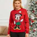 Disney family matching sweatshirt Stitch Mickey Spiderman print long sleeve winter Christmas mom dad kids loose fit red (Red)