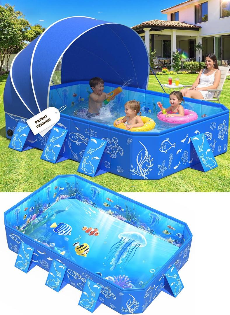 2026 Kiddie Pool with Canopy,Baby Swimming Pool for Toddler,Non-Inflatable Portable Pool for Kids,Foldable Toddler Pool with Shade,Kiddie Pool for Backyard,Pop Up Baby Beach Pool 53''4033''