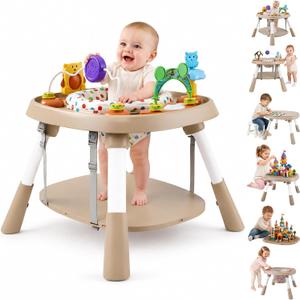 Baby Activity Center, 6-in-1 Stationary Jumper for Babies 6-36 Month, Khaki