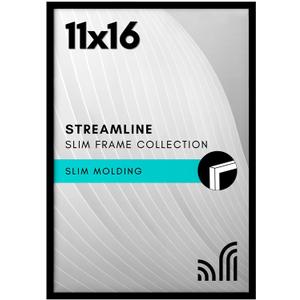 Americanflat 11x16 Picture Frame with Polished Plexiglass - Streamline Collection - Thin Border Picture Frame for Wall Display - Hanging Hardware Included - Black