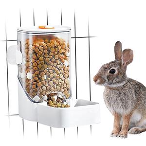 34oz Automatic Rabbit Feeder for Cages, Hanging Auto Bunny Food Bowl Dispenser Small Aniaml Cage Accessories for Ferret Guinea Pig Rat Rabbit Cat Puppy (White)