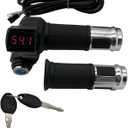 1 Pair EBike Throttle Grip, Universal Electric Bicycle Scooter Twist Handlebar with LCD Battery Voltage Display Key Knock, 12V-84V Electric Bike Throttle Grip for Motorbike Motorcycle E-Bike