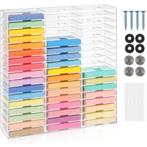51 Slot Clear Acrylic Cassette Tape Storage for Easy Sorting and Organizing of Cassette Tapes, Stamp Pads, Playing Cards, Card Decks and More, Holder for Desktop, Wall Mounted