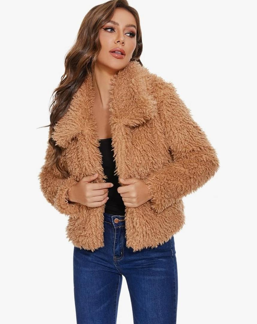 SUGAR POISON Women Winter Coats 2023 Women's Long Sleeve Fluffy Faux Fur Warm Coat Sherpa Jacket Outwear XXL