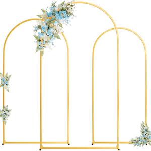 Toolterritary Wedding Arch Backdrop Stand 8FT, 7.2FT, 6.6FT Set of 3 Gold Metal Balloon Arch Stand with Stable Base, Banner Stand, Photography Backdrop, Party, Birthday, Baby Shower Decor