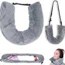 Stuffable Travel Neck Pillow with Storage for Extra Luggage Soft Fillable Travel Cushion for Airplane for Comfort on Long Flights, Gray