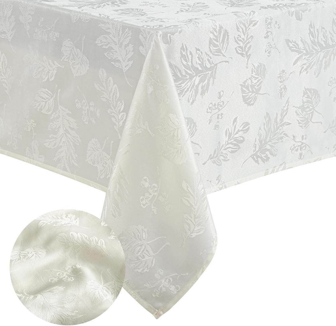 Elrene Home Fashions Elegant Woven Leaves Jacquard Damask Wrinkle Resistant Tablecloth, 60" x 84", Oblong, Ivory