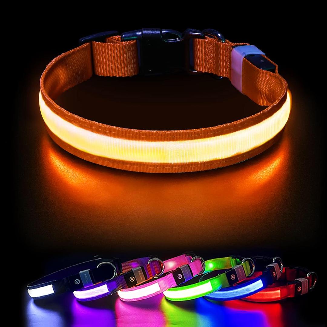 PcEoTllar LED Dog Collar Rechargeable Waterproof 7 Color Change Light Up Dog Collars Super Bright Night Safety High Visibility 10H Working Time for Dogs Small
