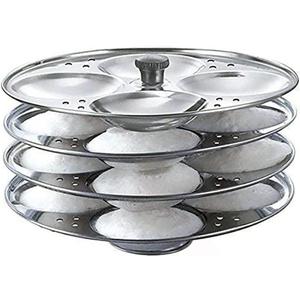 Indian Stainless Steel Idli Plate Idli Plate with stand,Fits in All Idli Makers, Idli Cookers (4 Plate Stand)) Indian Kitchen Item Diwali Gift item Pack Of 1