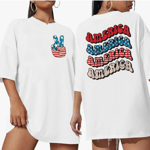 Women America Oversized T Shirt 4th of July Shirts USA Tees American Proud Short Sleeve Top Blouse L