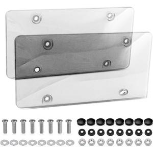 Universal License Plate Shields, 2 Packs Clear Protector with Fastening Screws, Screw Driver,12.2"x6.3"
