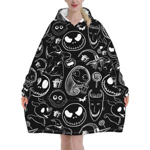Wearable Blanket Hoodie pajamas Oversized Pullover Sweatshirt With Large Pockets Thickened Plush Hoodie Blanket Size M