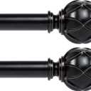 KAMANINA 2 Pack Curtain Rods for Windows 48 to 84 Inch, Black Heavy Duty Curtain Rod Adjustable, 7/8 Inch Single Decorative Drapery Rods 32 to 86 Inch(2.6-7.1Ft), Netted Texture Finials