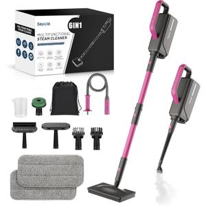 Steam Mop for Floor Cleaning, Steam Cleaner for Home with Handheld 6-in-1 Multi-function Attachments for Hardwood Floors, Clothes, Windows, Tiles Grout, Furniture, Carpet Cleaning (Rose-Pink)