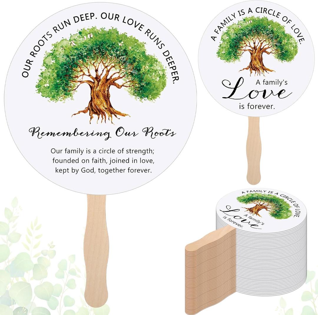 DoubleFill Family Reunion Party Favors Bulk Family Tree Round Handheld Paper Folding Fans Remembering Our Roots Paper Fans with Handle for Class Souvenirs Gathering Gifts(40 Pcs)