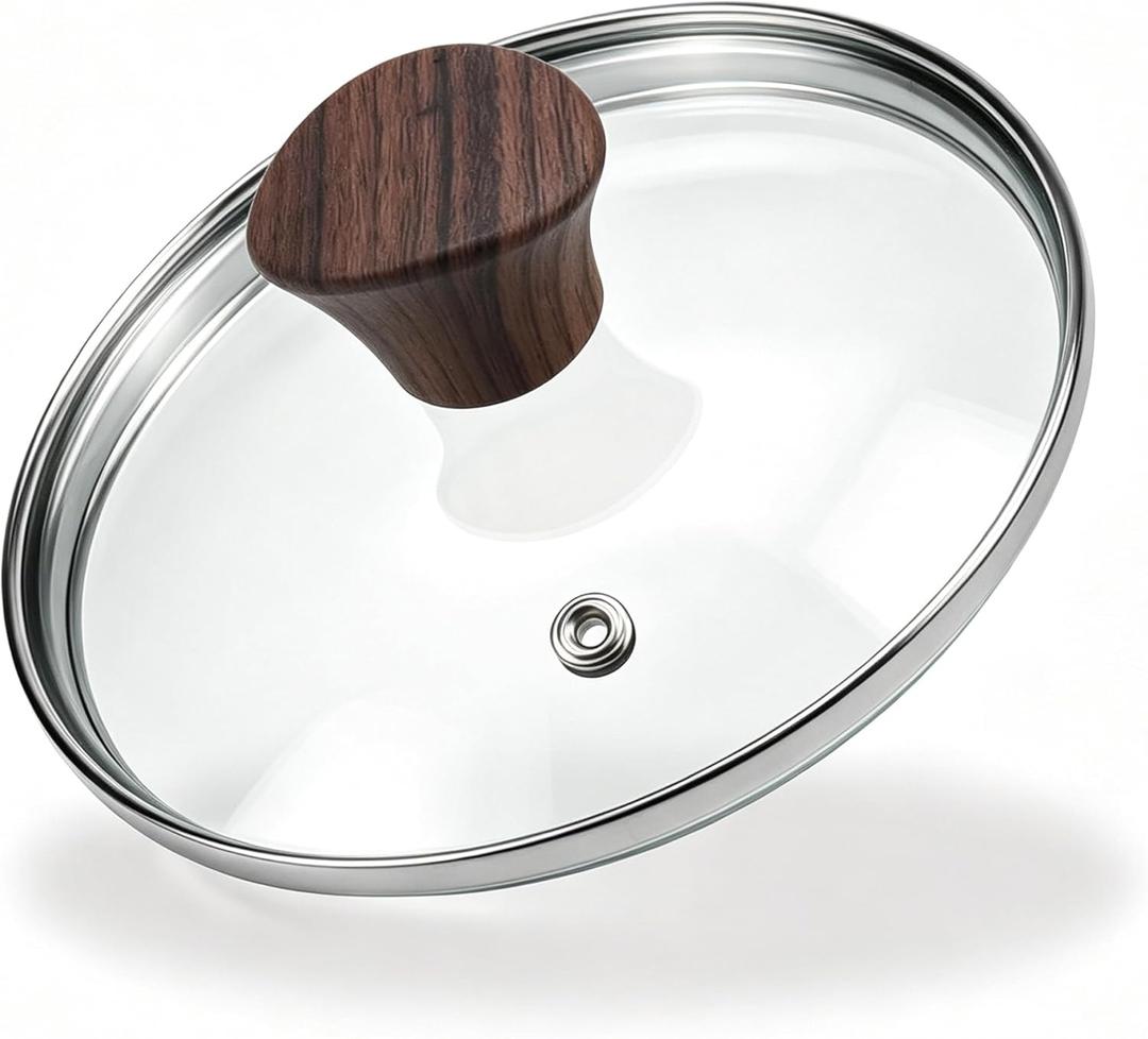 6 Inch Tempered Glass Lid, Universal Pot and Pan Cover Replacement - Dishwasher Safe Glass Cookware Cover with 304 Stainless Steel Edge & Heat Resistant Bakelite Knob (Brown)