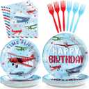 96Pcs Airplane Birthday Party Decorations Red & Blue Airplane Aircraft Plates and Napkins Tableware Set How Time Flies Birthday Decorations for Boys Baby Shower Pilot Plane Party Supplies Serve 24
