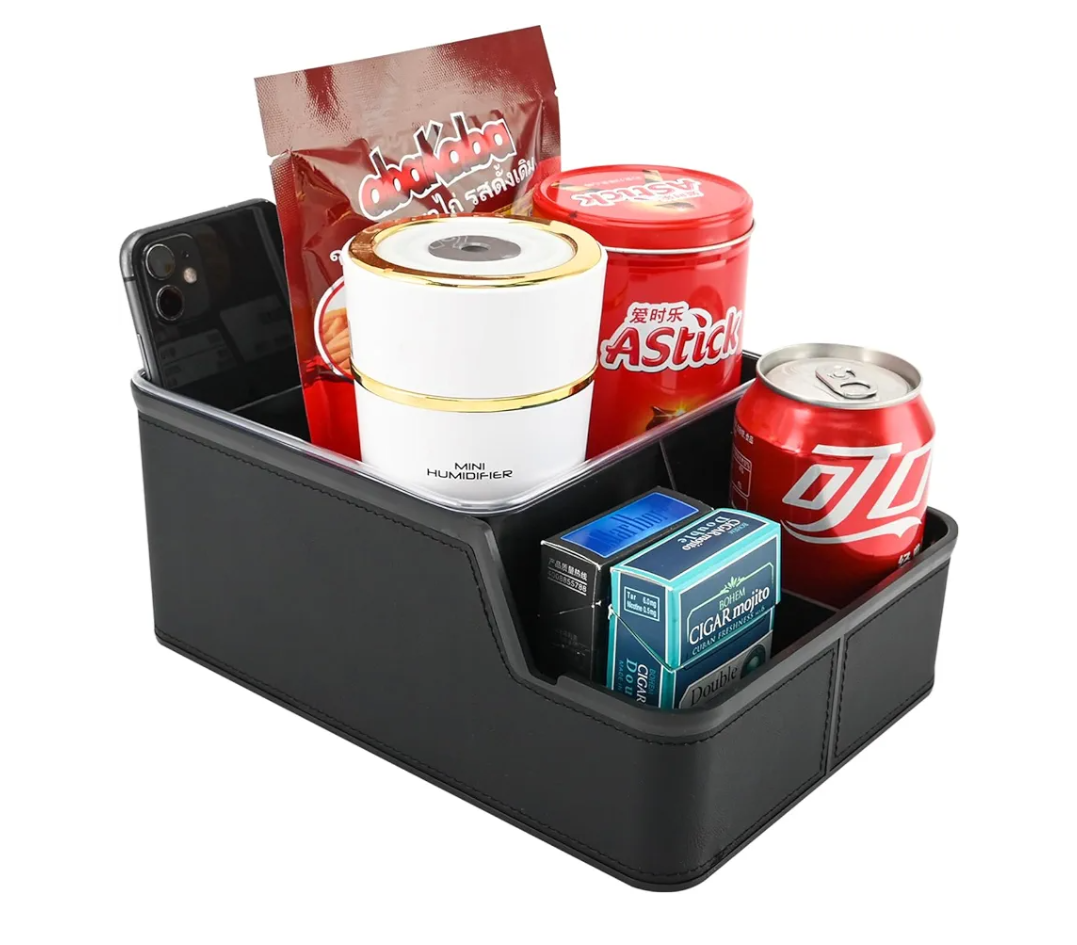 keketuohai Car Storage Organizer Between Seats,Center Console Armrest Storage Box Back Seat Organizer with Small Compartment Car Interior Storage Box,Cup Holder Tray with Non-slip Mat(Black)