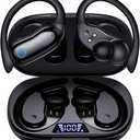 GNMN Active Noise Cancelling Ear Buds Wireless Earbuds 96hrs Playback Bluetooth Headphones Dual Battery Display Stereo Bass Earphones with Earhooks Microphone IPX7 Waterproof for Sports/Workout