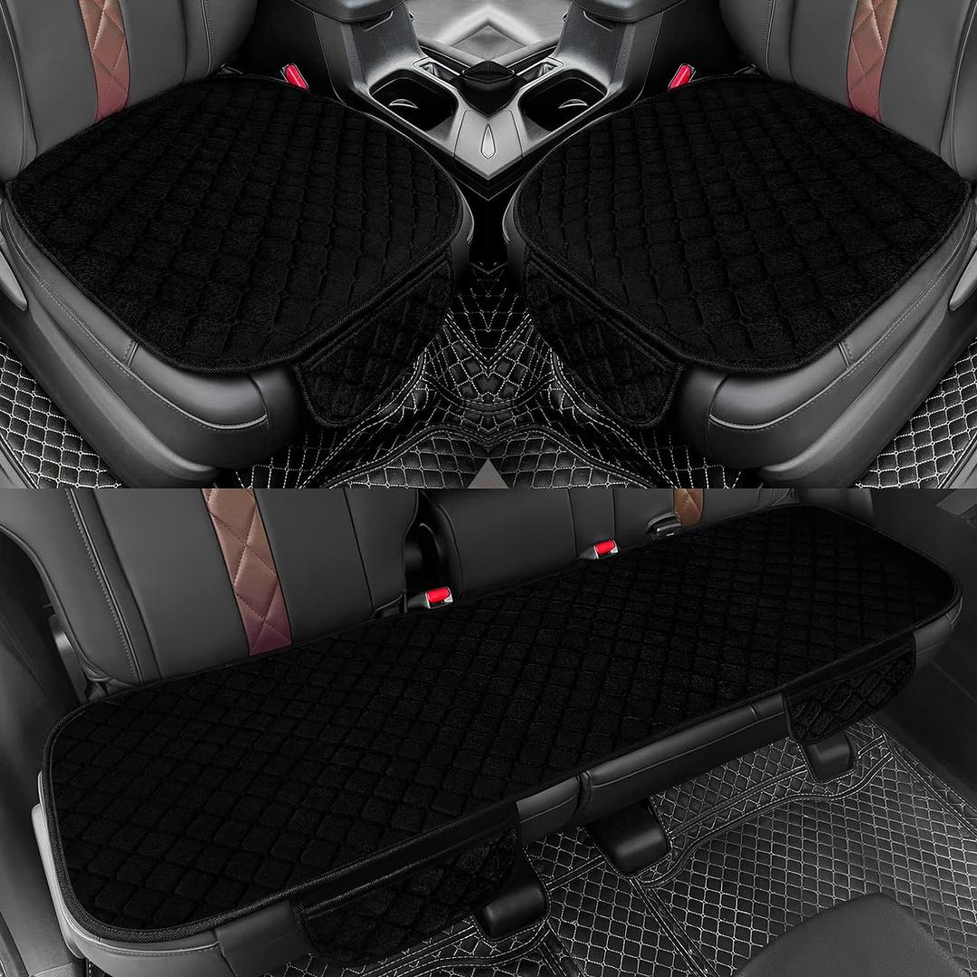 surpassme Car Seat Covers Universal Seat Covers for Car Accessories with Storage Pockets, Car Front Seat Covers and Rear Bench Coverfor Automotive, SUV, Truck, and Van(Black)