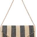 Fecialy Straw Striped Clutch Purses for Women Woven Envelope Handbag Straw Summer Beach Shoulder Bags Wallet (Black)