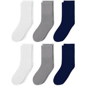 6 Pairs Kids Socks Boys Girls Crew Athletic Half Cushioned Cotton Sport Running Arch Support Soft Breathable Socks