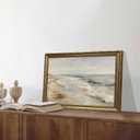 Large Vintage Gold Framed Coastal Wall Art, Neutral Seascape Canvas Prints, Serene Ocean Beach Landscape Painting Picture, Aesthetic Nature Artwork for Living Room, 16x24 Inch