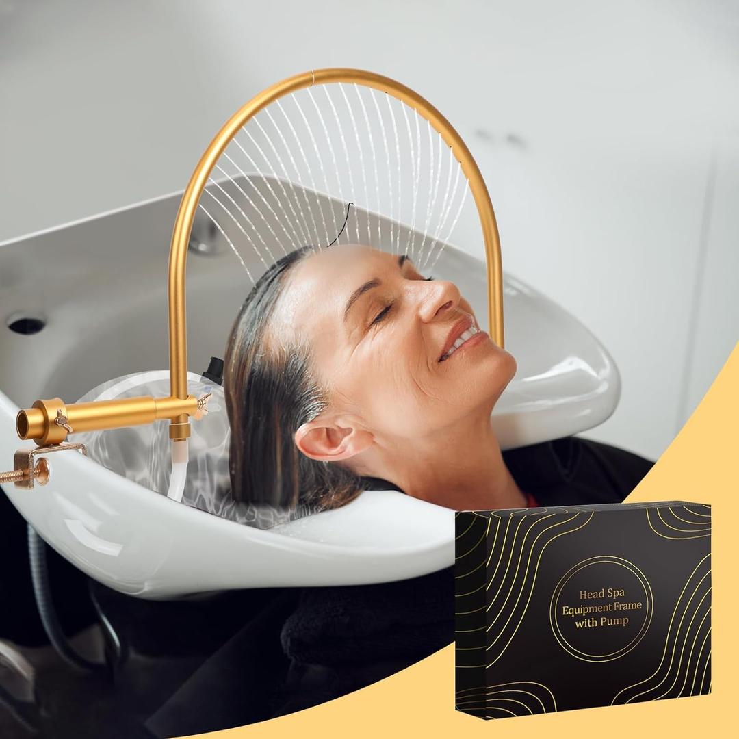 Head Spa Water Circulation Equipment, Portable Shampoo Bowl Waterfall Head Spa, Gold, Fits Shampoo Bowl for Salon and Beauty Salon