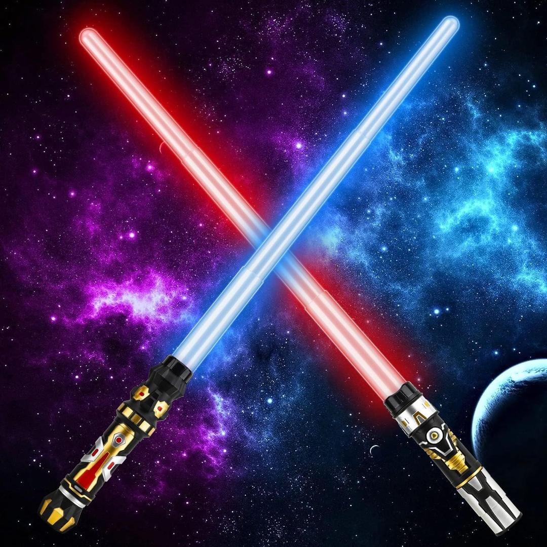 TOY Life Light Up Saber 2 Pack Light up Saber for Kids Extendable Light Up Toy Sword for Kids Lightsavers with Motion Sensitive FX Sound Dark Saber for Adults Kids Halloween Dress Up Parties Gifts