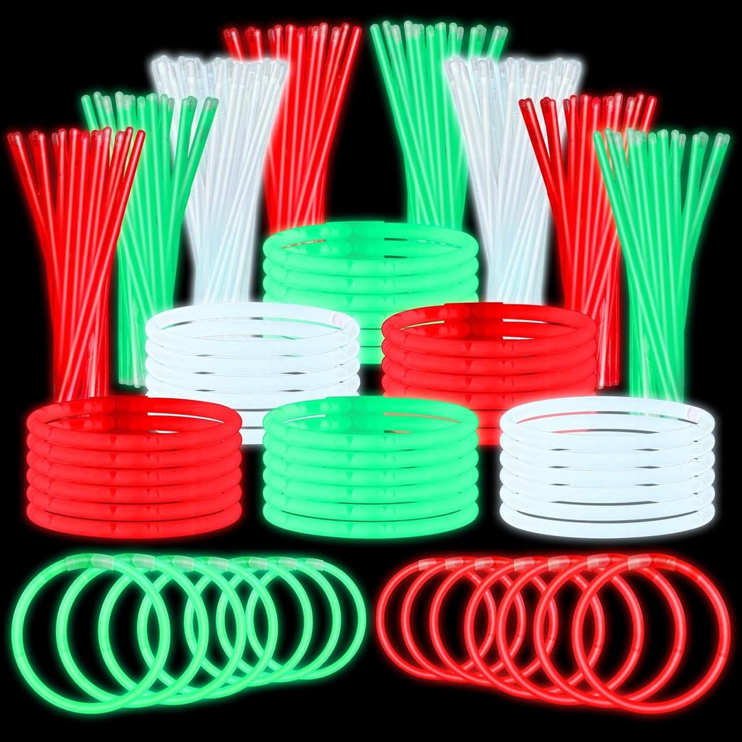 Libima 600 Pcs Christmas Glow Sticks Necklaces Bulk with Connectors 8 Inch Stick Necklaces Stick Bracelets Bulk Glow in The Dark Party Supplies for Easter Christmas New Year Gifts Red Green