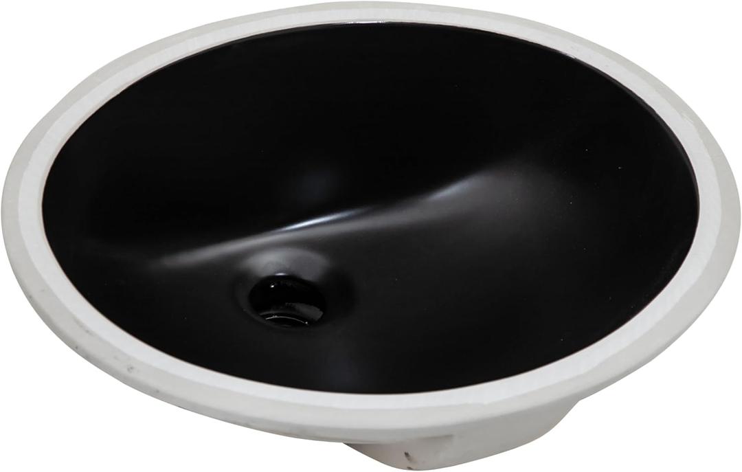 Undermount Bathroom Sink Oval, 15.25 x 12 (Interior Size) Oval Porcelain Ceramic Undermount Bathroom Vanity Vessel Sink with Overflow, Matte Black